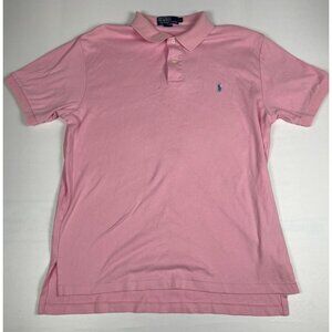 Polo Ralph Lauren Men L Pink Classic Fit Pique Polo Shirt Blue Pony Preppy Golf